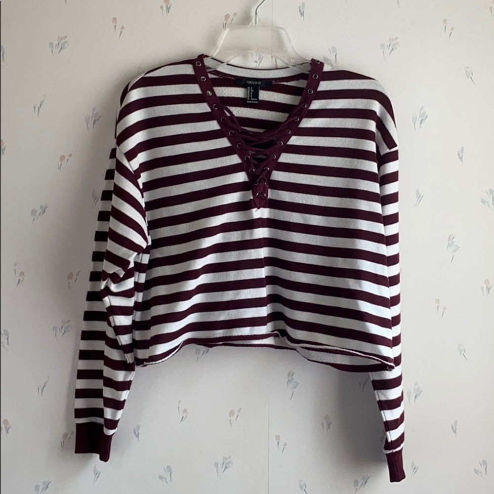 maroon and white striped top